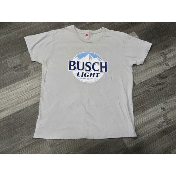 Hanes Nano Gray Busch Light Short Sleeve Crew Neck Shirt Brewed In USA St.Louis - Picture 7 of 7